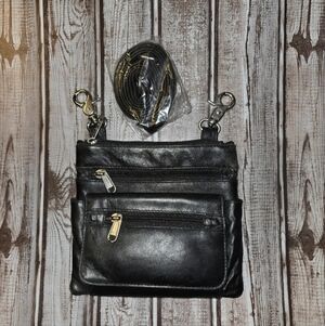 Black Crossbody Bag with Gold Accents